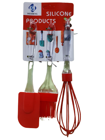 KT.SET UTENSILIOS X3U SILICONA 23CM KT5388   ESPATULAS PINCELES BATIDORES VERDE/ROJO/CELES