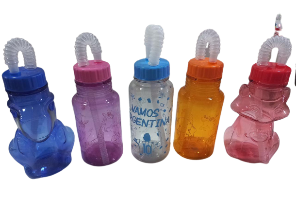 O.BOTELLAS PLASTICAS 360ML C/SORBETE INFANTILSERIGRAFIADAS ANIMALITOS - MUNDIAL ARGENTINA