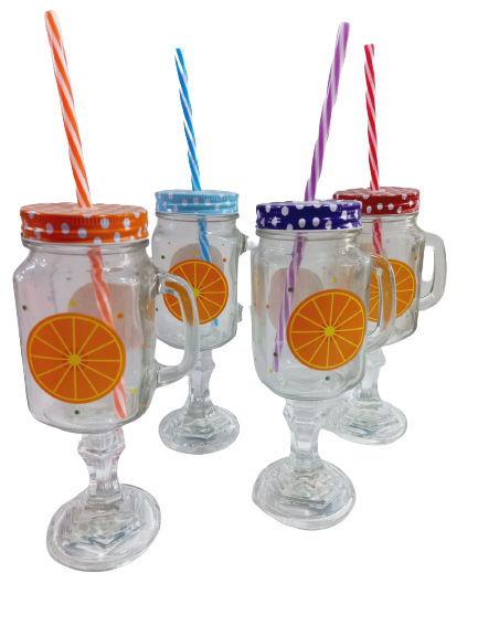 ORI.FRASCOS VIDRIO 23CM C/PIE C/ASA+SORBETES FG111521 JARROS DECORADOS VINTAGE CHOPP VASOS