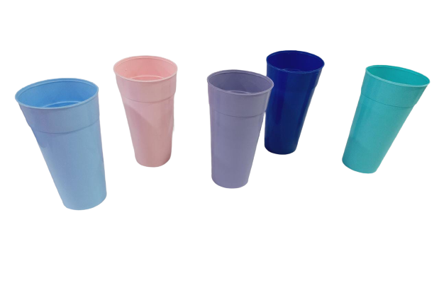 VASOS PLASTICOS 350CC ALTO 14CM DIAM 7CM     COLORES PASTELES