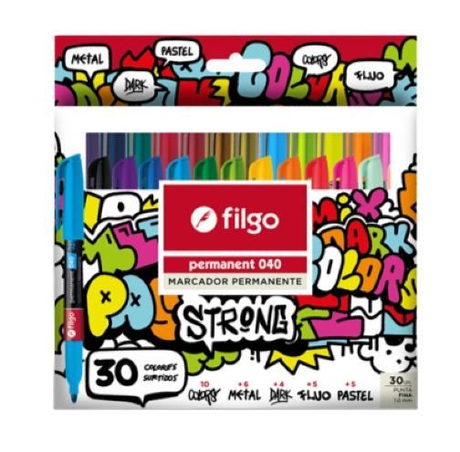 FILGO MARCADORES X30U. PERMANENTE E/CAJA  SCF-40-E30 METAL FLUOR PASTEL DARK COLORES