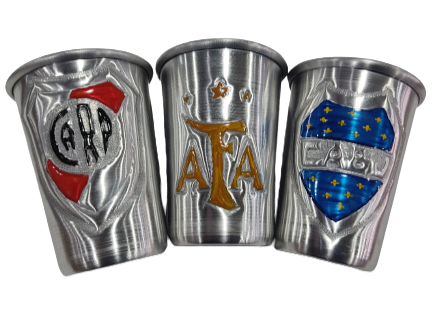 ALE.VASOS 500ML ALUMINIO CINCELADOS ESCUDO BOCA RIVER AFA ARGENTINA