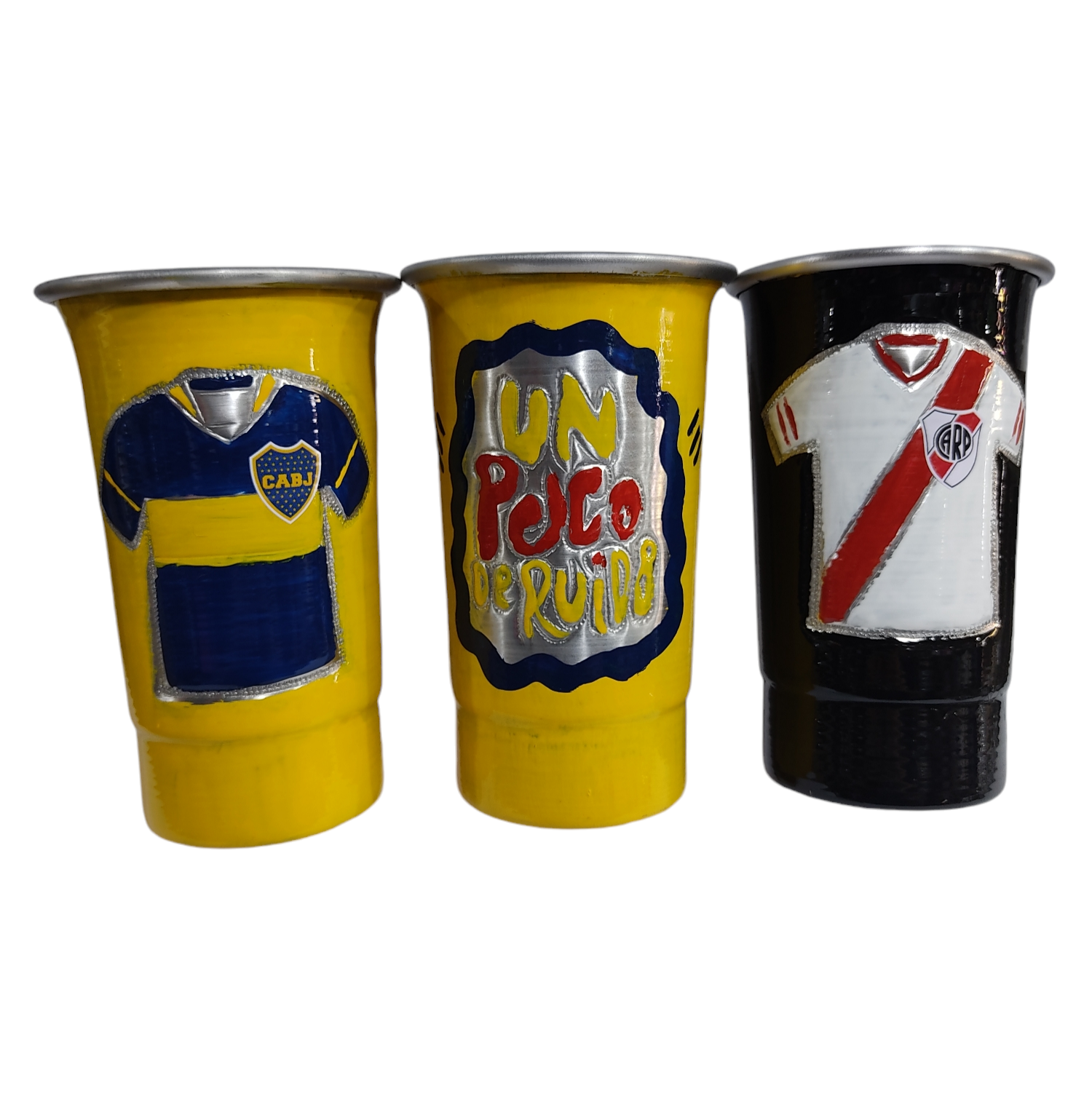 ALE.VASOS 1L PINTADO FULL ALUMINIO CINCELADOS CAMISETAS BOCA RIVER