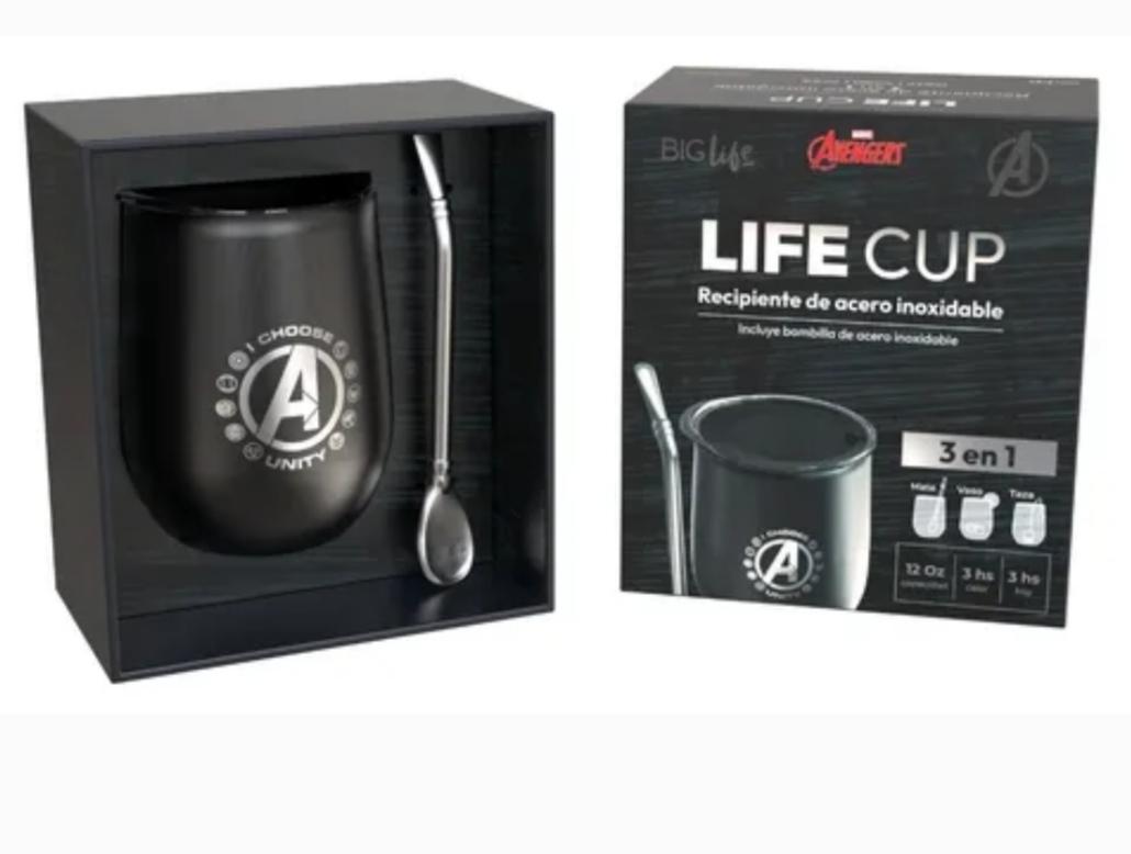 MATES 3EN1 LIFE CUP E/CAJA AVENGERS MATES-VASOS-TAZAS BOMBILLA ACERO INOX BIG LIFE