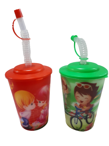 PA.VASOS CHICO MOTIVO INFANTIL 10CM          PLASTICO CON SORBETE PACO BA-20175 28184B