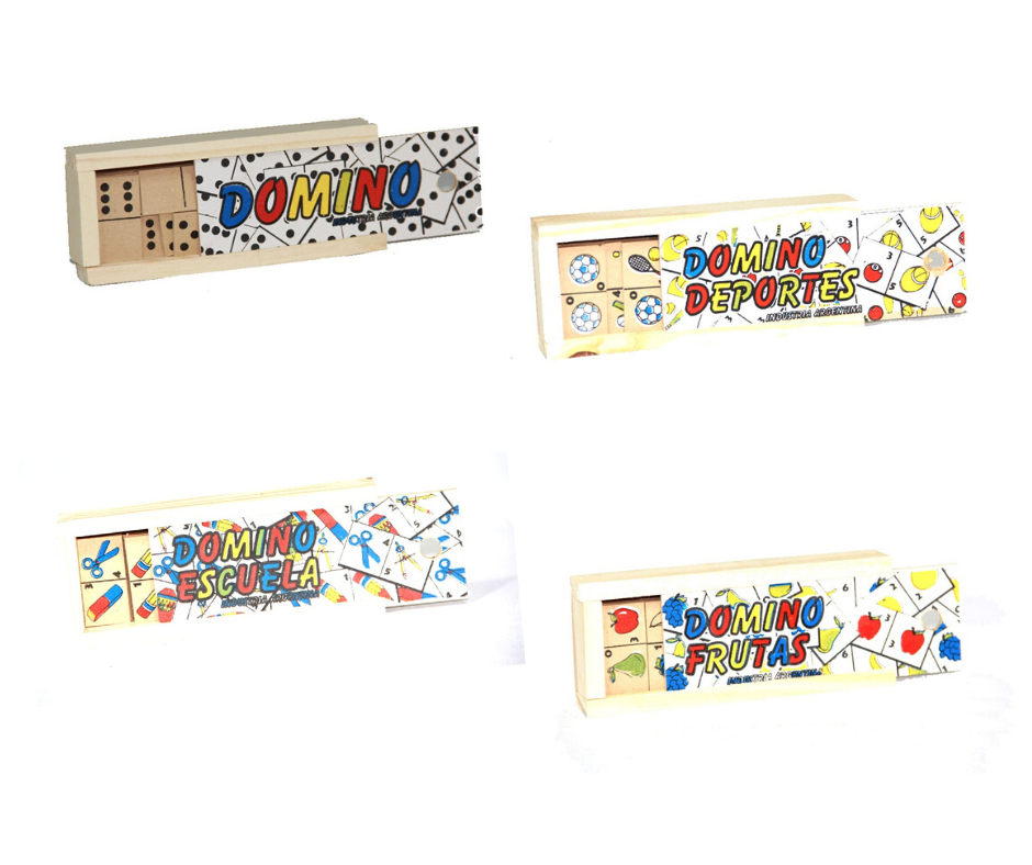 MADERA-DOMINO DE:LOTERIA/MEMORIA/ABC/FRUTAS  ANIMALES-DEPORTE-TRANSPORTE-PUNTITOS-ESCUELA