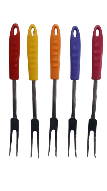CAROL PINCHE TENEDOR 31 CM VARIOS COLORES    UTENSILIOS METAL MANGO PLASTICO PARRILLERO
