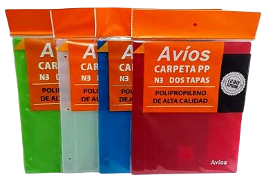 AVIOS CARPETAS N3 C/CORDON PLAST POLIPROPILENO NEGRO AZUL CELESTE ROJO VERDE V.PASTEL-663-