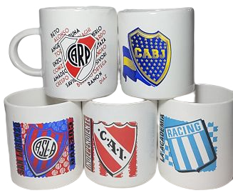 A.TAZAS CERAMICA MOTIVO FUTBOL BOCA/RIVER    TAZONES