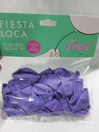 FIESTA LOCA GLOBOS 10P. VIOLETA PASTEL X25 U.